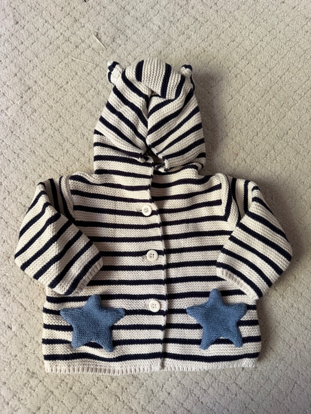 Baby Gap Knit Hooded Sweater Cardigan Bear Ears Striped 3-6 Months Baby Jacket